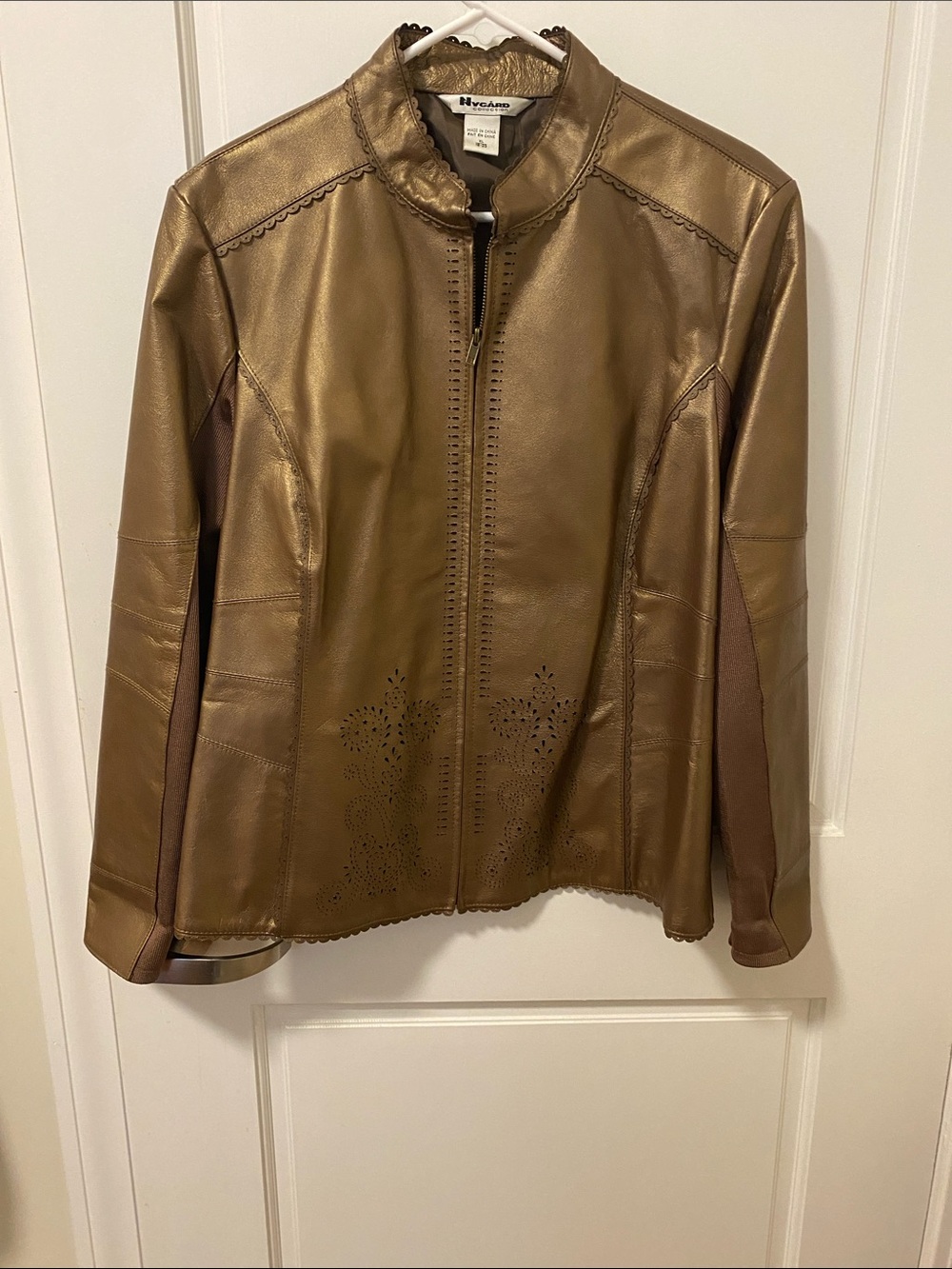 Nygard Metallic Bronze Leather Jacket with Perforated Detail XXL